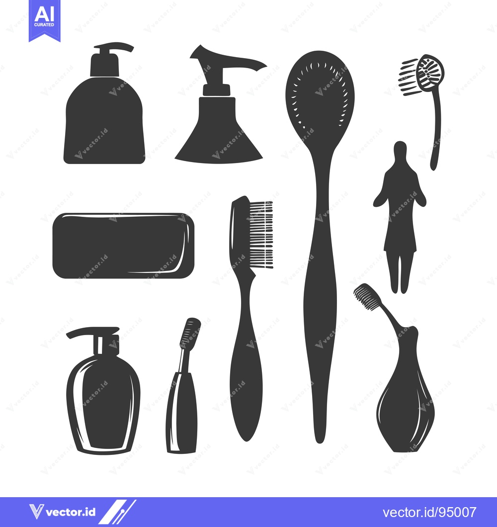 Premium Vector dari Set of Black Silhouettes of Various Bathroom and Hygiene Items