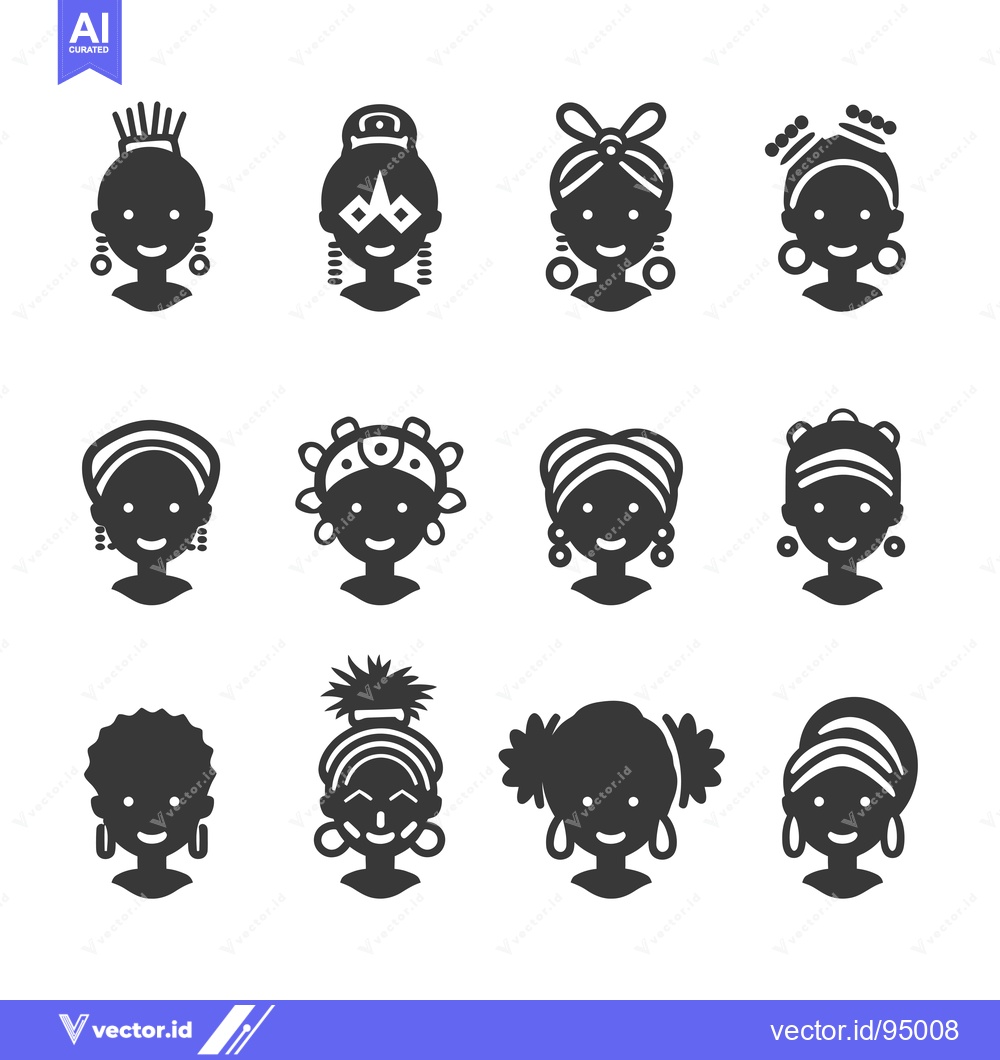 Premium Vector of Set of Black Women's Hairstyles and Headwear Icons