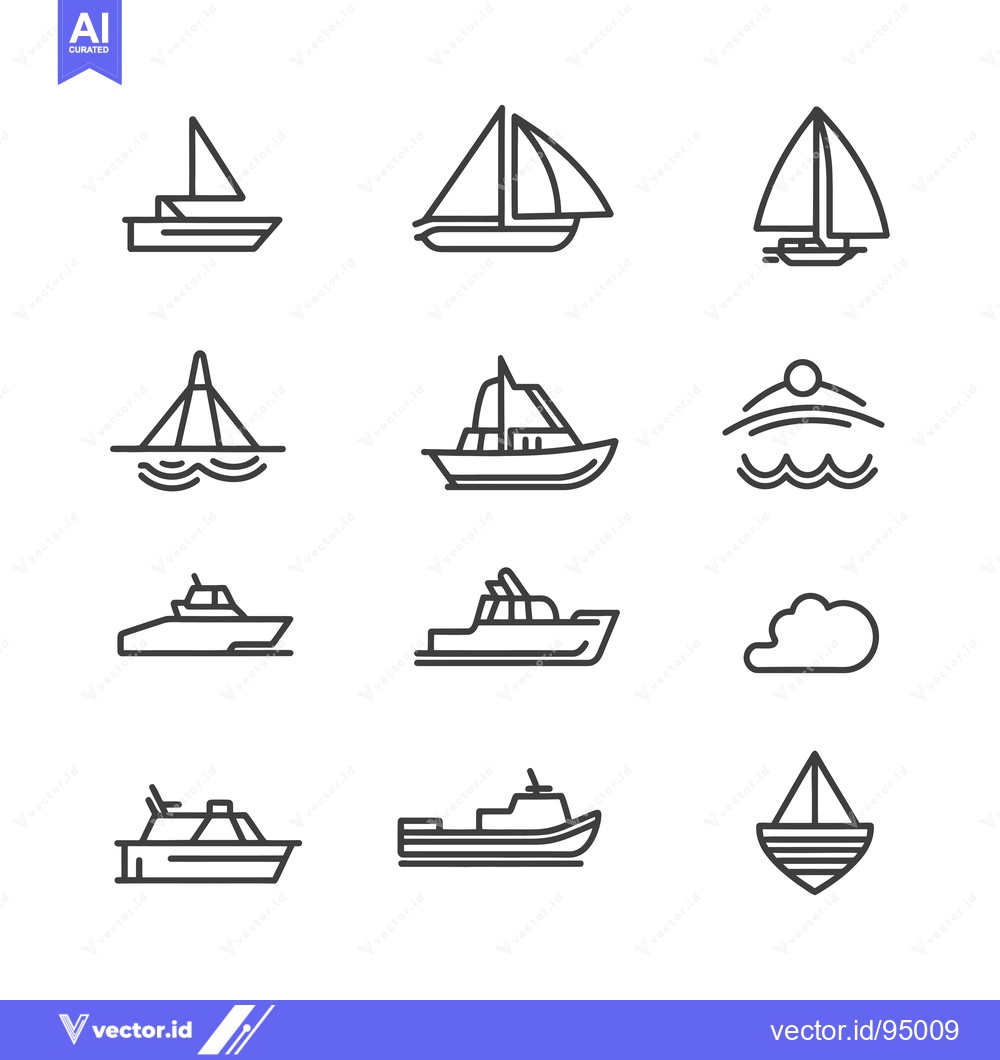 Premium Vector of Set of Boat and Water Transport Line Icons
