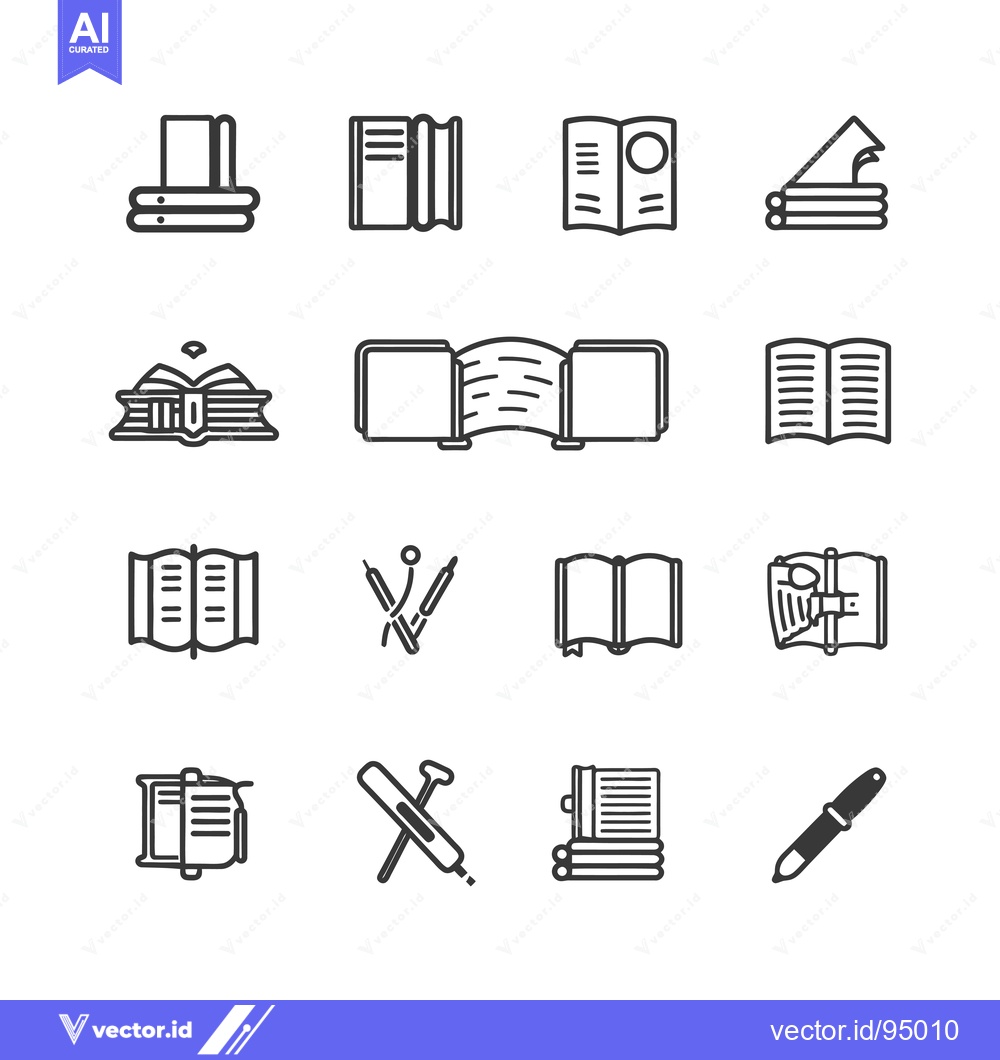 Premium Vector dari Set of Book Icons with Different Styles and Open Positions