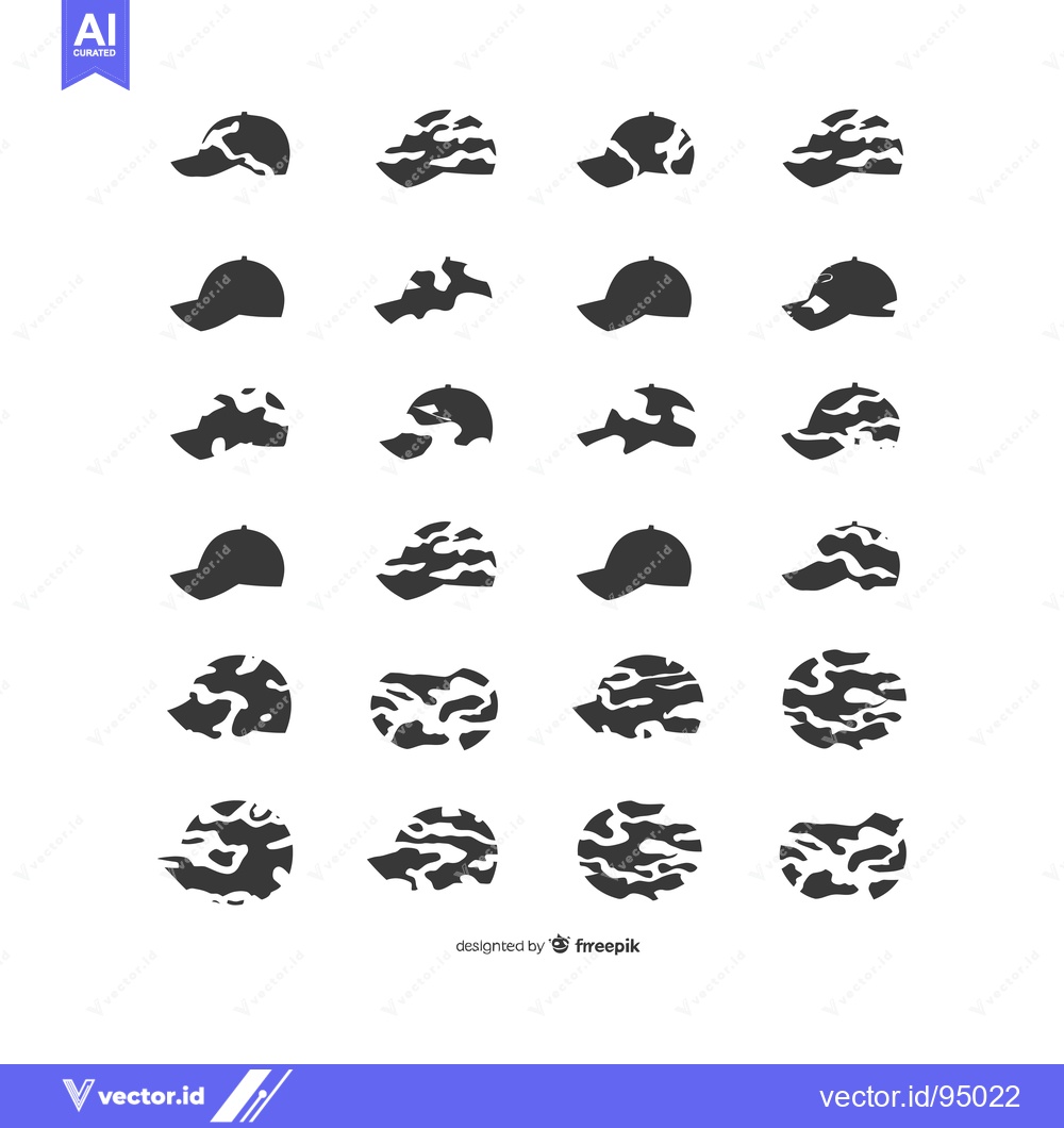 Premium Vector dari Set of Camouflage Pattern Baseball Caps in Silhouette