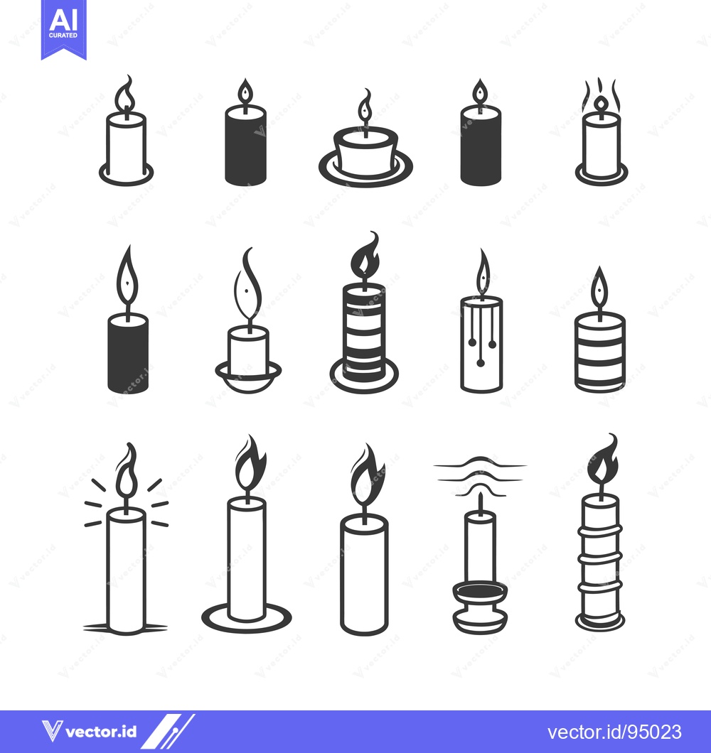 Premium Vector dari Set of Candle Icons with Different Shapes and Flames