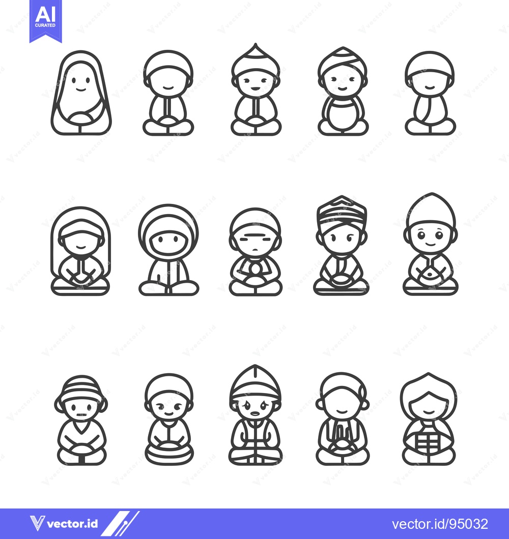 Premium Vector dari Set of Cartoon Characters in Traditional Clothing Sitting in a Meditat