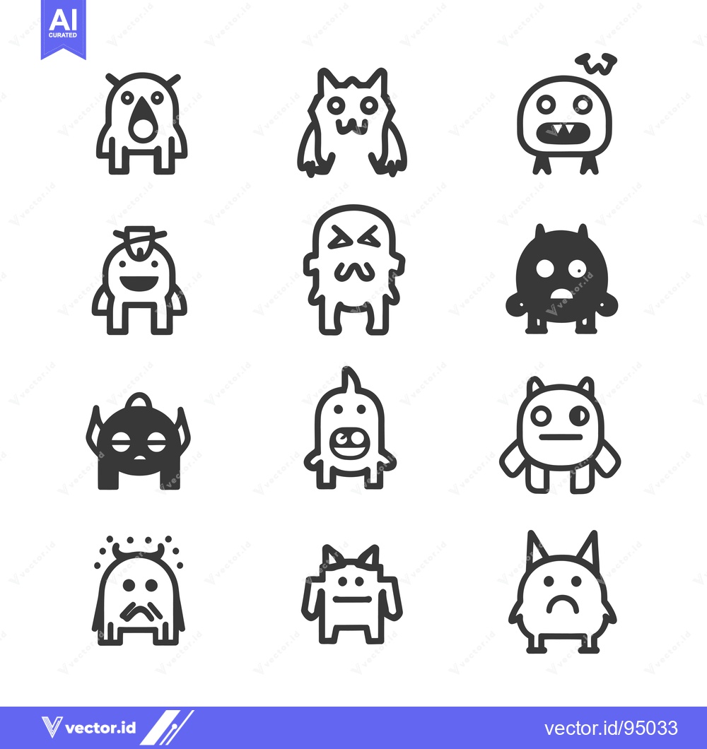 Premium Vector dari Set of Cartoon Monster Icons with Different Expressions