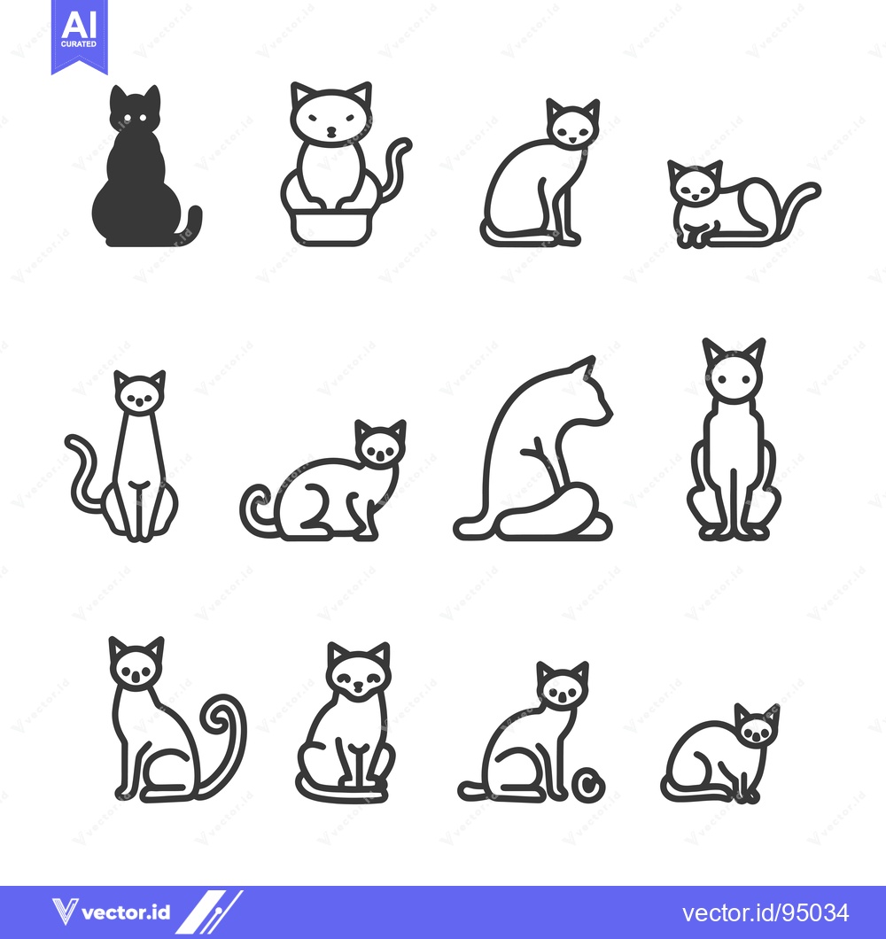 Premium Vector of Set of cat icons in various poses, styles, and colors
