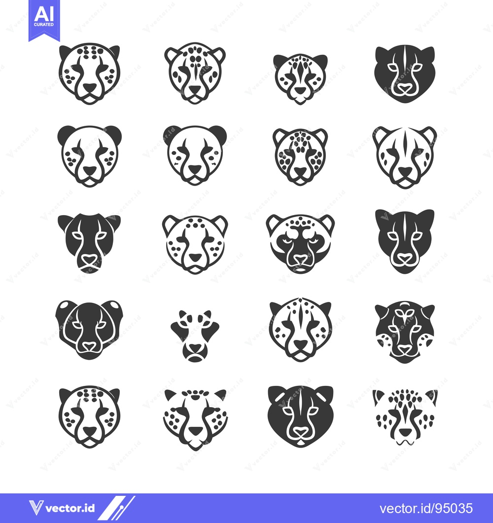 Premium Vector dari Set of Cheetah Head Icons in Black and White
