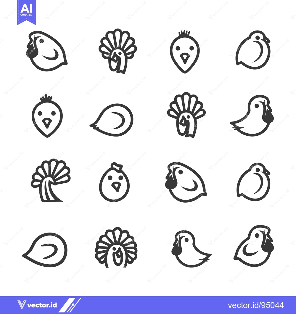 Premium Vector of Set of Chicken and Turkey Icons in Black and White Outline Style