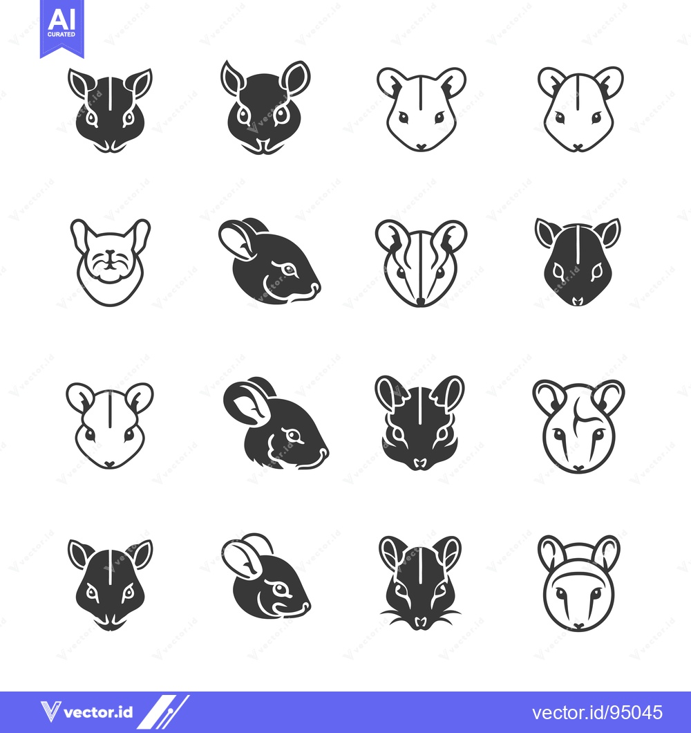 Premium Vector dari Set of Chinchilla Head Icons in Different Styles