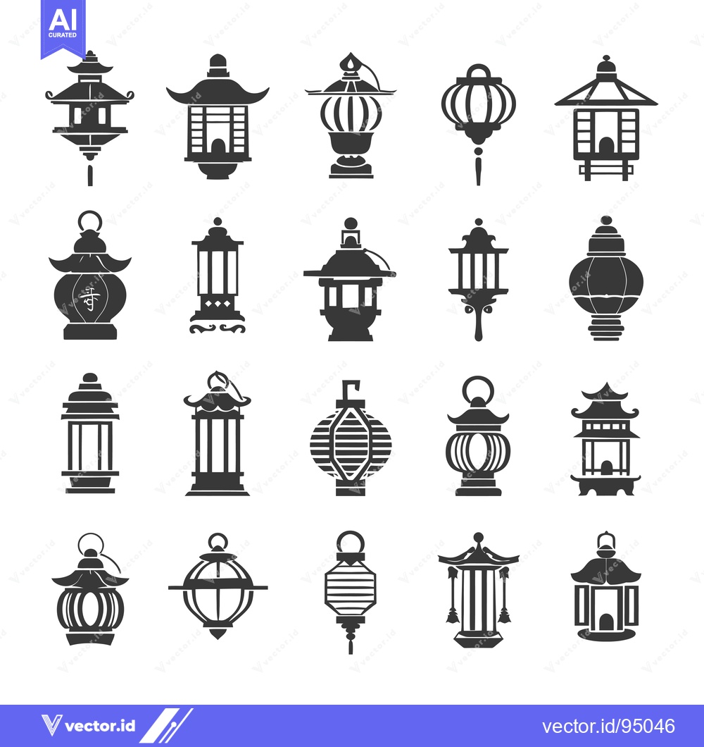 Premium Vector dari Set of Chinese Lanterns in Silhouette