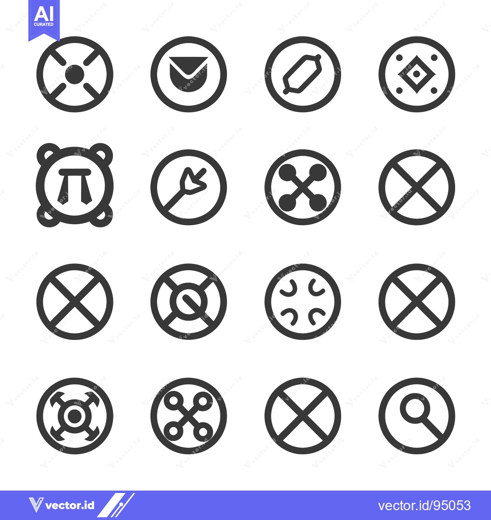 Premium Vector dari Set of Circular Icons with Various Shapes and Symbols