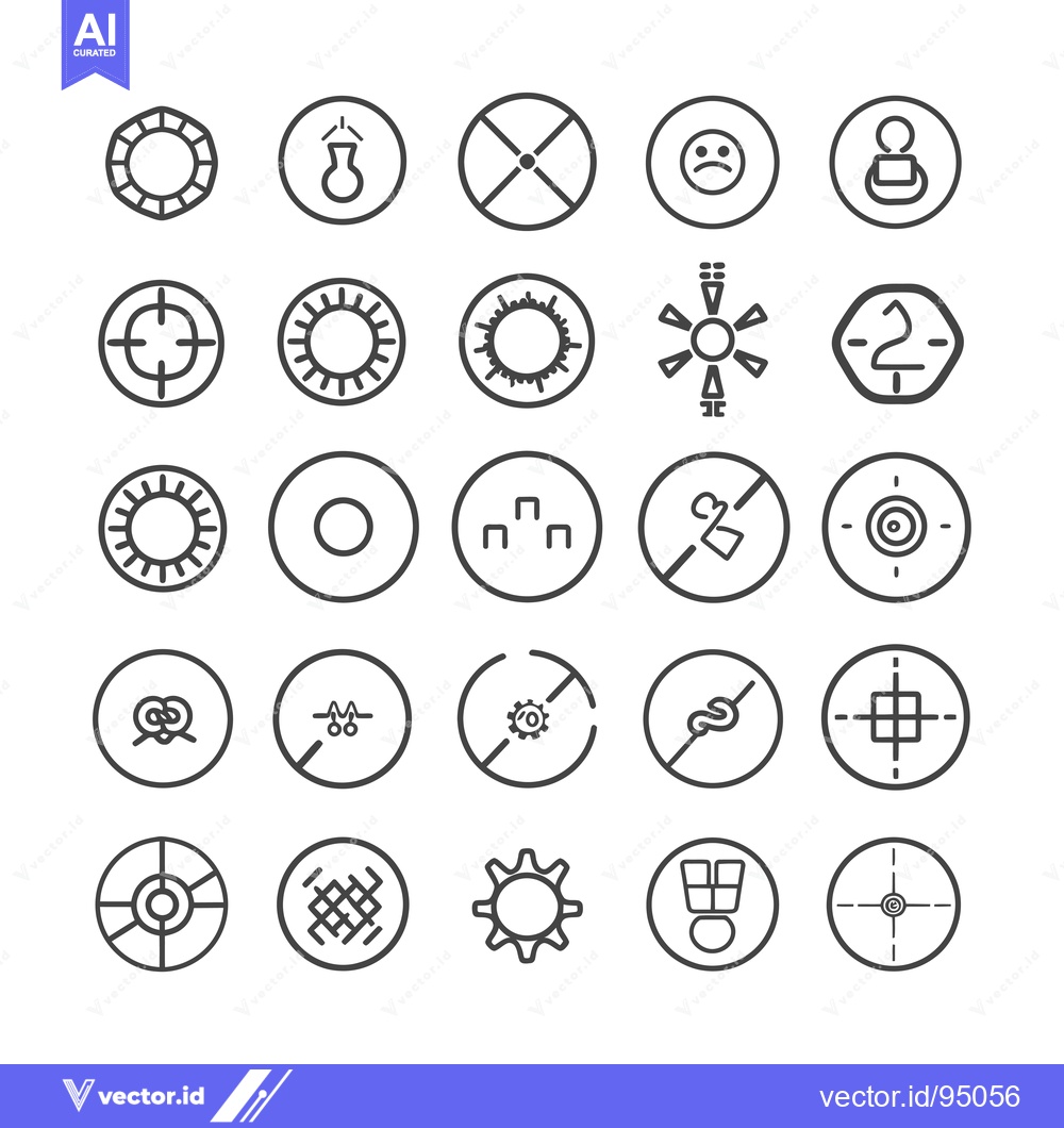 Premium Vector dari Set of Circular Line Icons with Various Symbols and Shapes