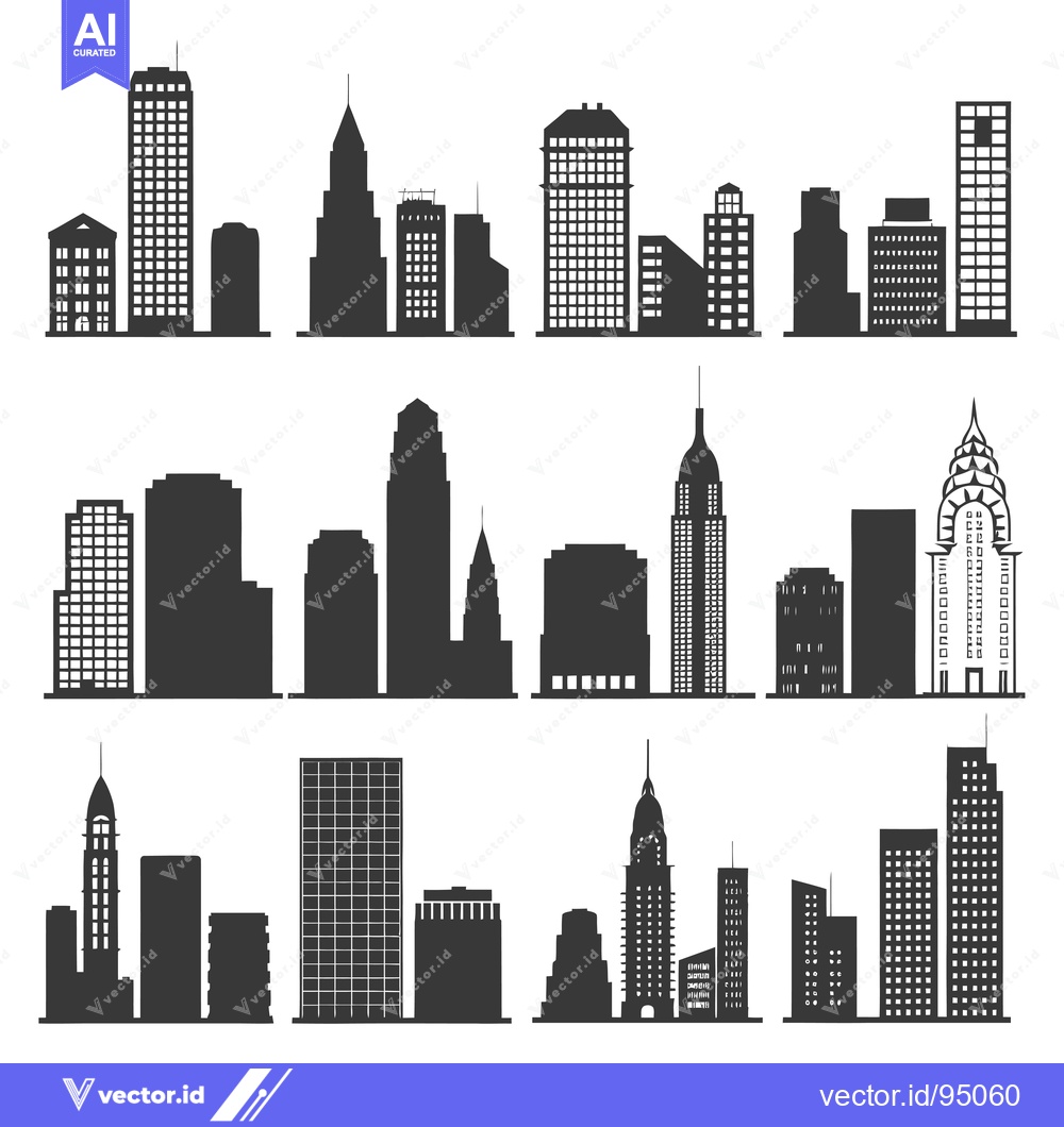 Premium Vector dari Set of City Skyline Silhouette Icons