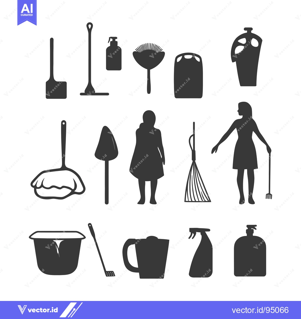 Premium Vector dari Set of Cleaning Tools and Supplies Silhouettes
