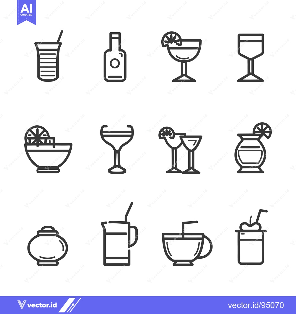 Premium Vector dari Set of Cocktail and Drink Icons in Line Style