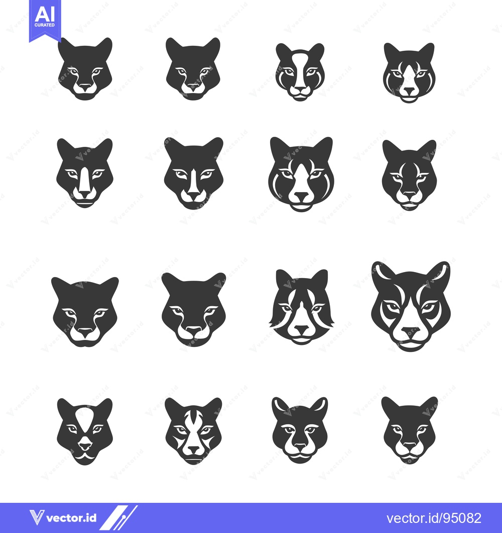 Premium Vector of Set of Cougar or Puma Animal Head Icons