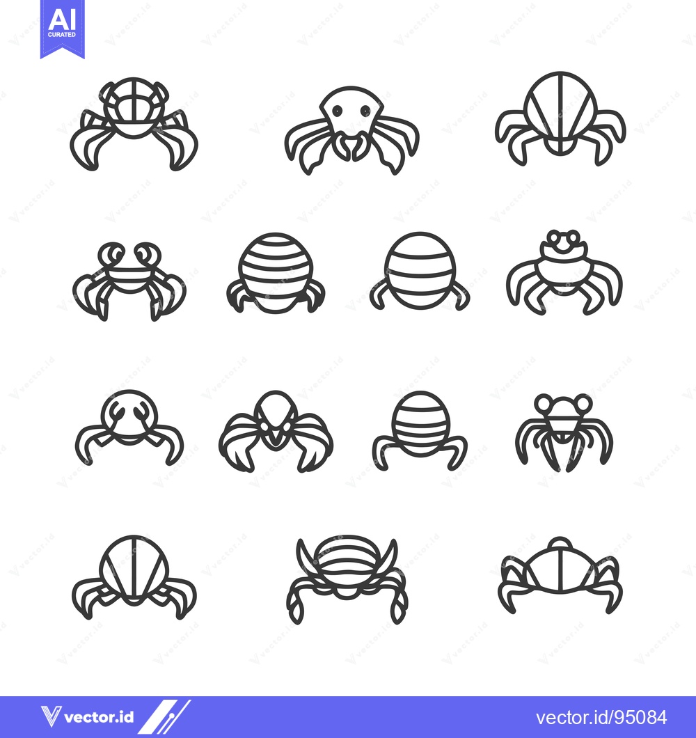 Premium Vector dari Set of Crab Icons in Outline Style