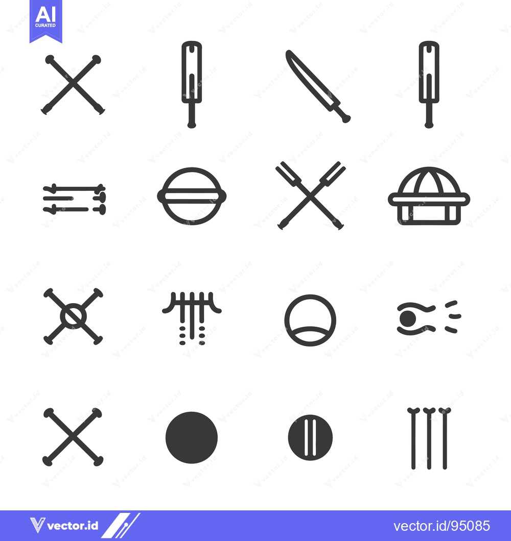 Premium Vector of Set of Cricket Equipment Icons