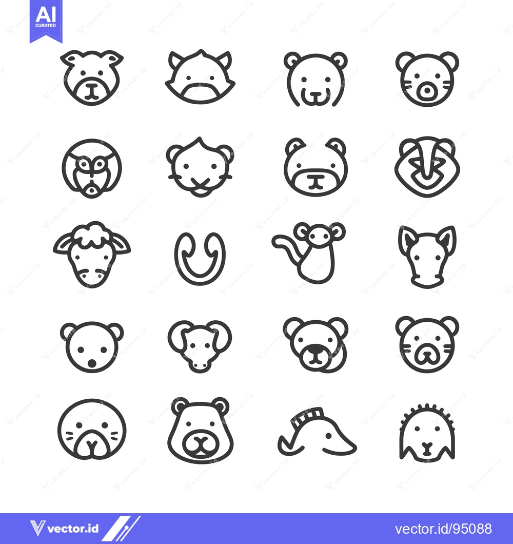 Premium Vector of Set of Cute Animal Face Icons