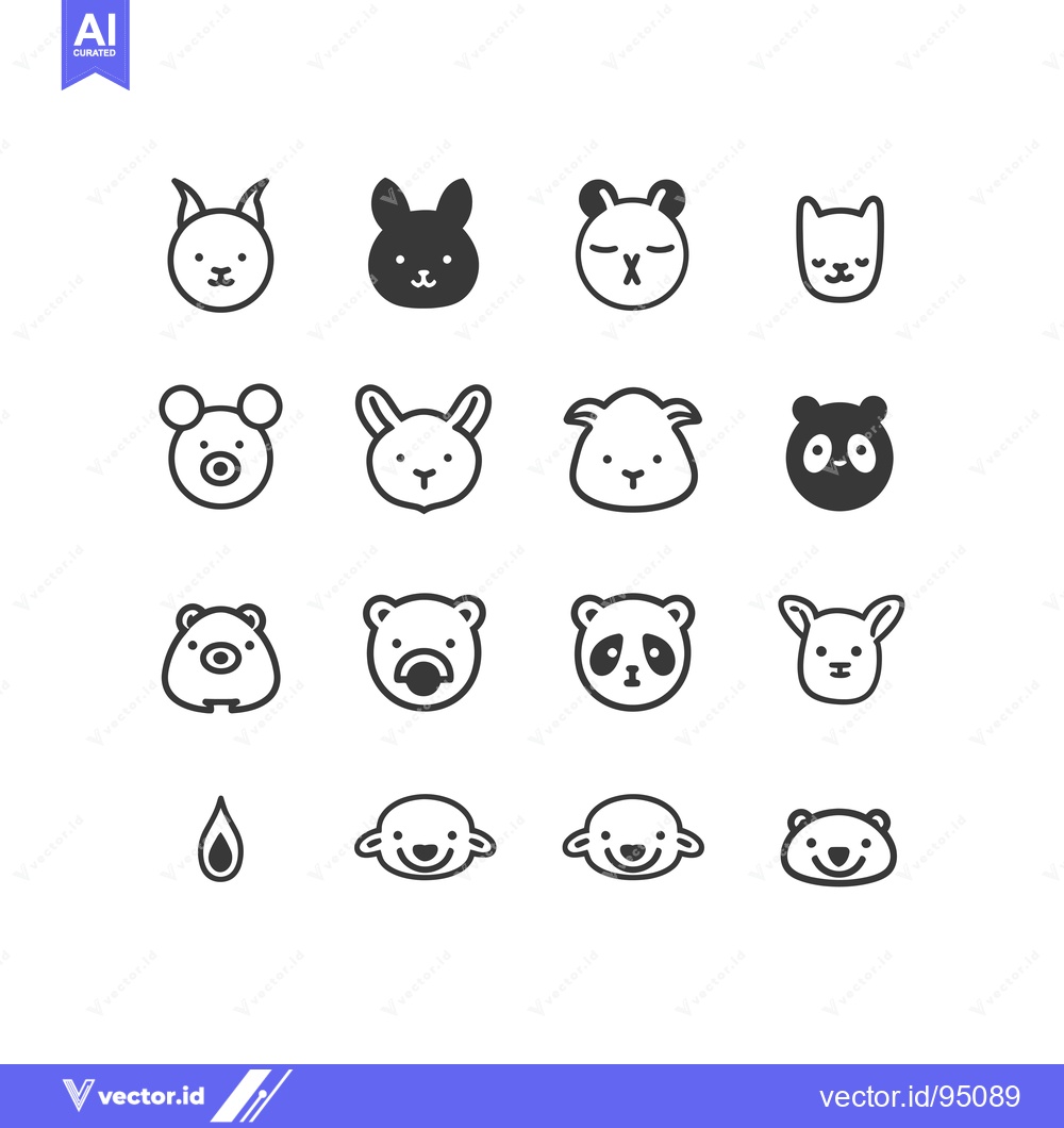 Premium Vector dari Set of Cute Animal Face Icons in Outline Style
