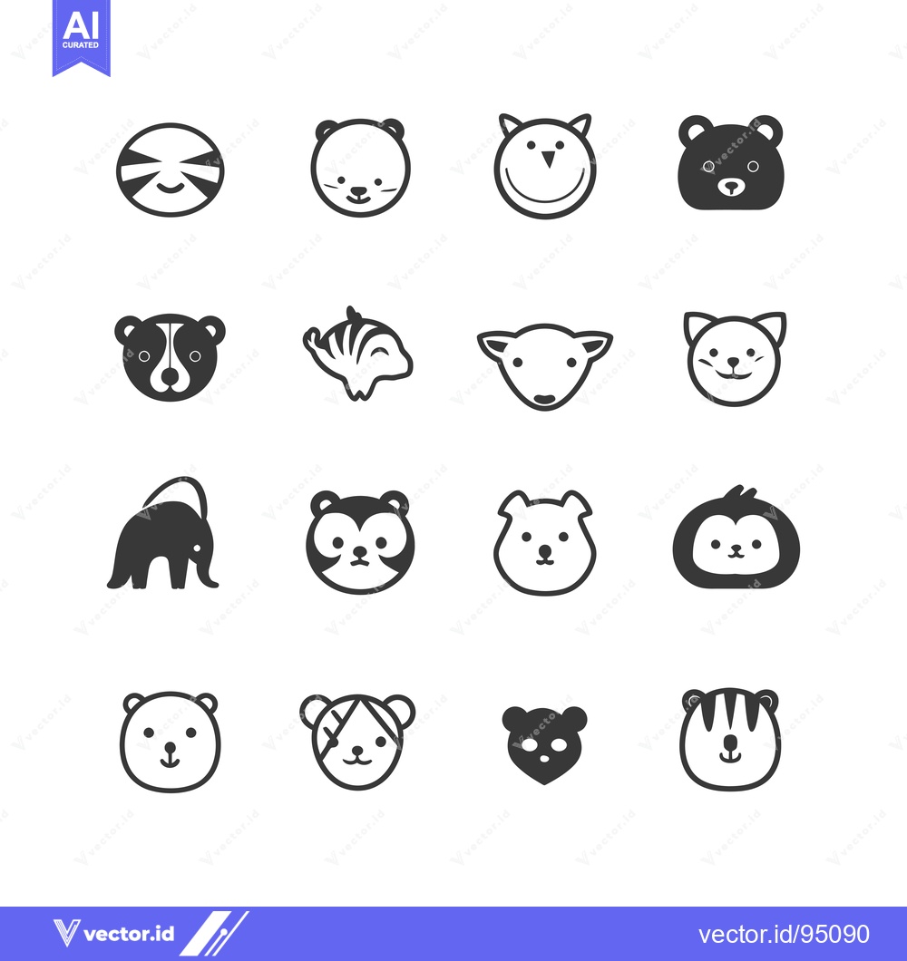 Premium Vector dari Set of Cute Animal Faces in Various Styles