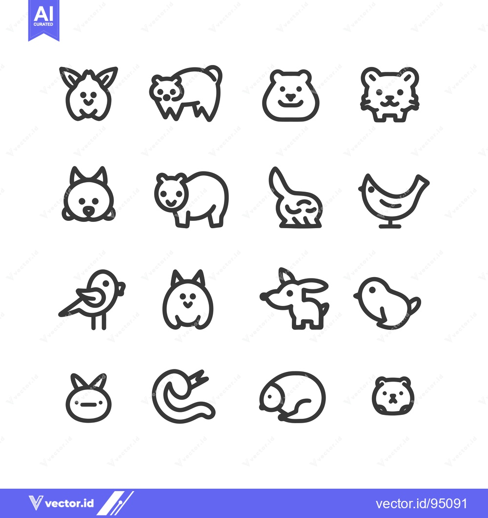 Premium Vector dari Set of Cute Animal Icons in Line Style