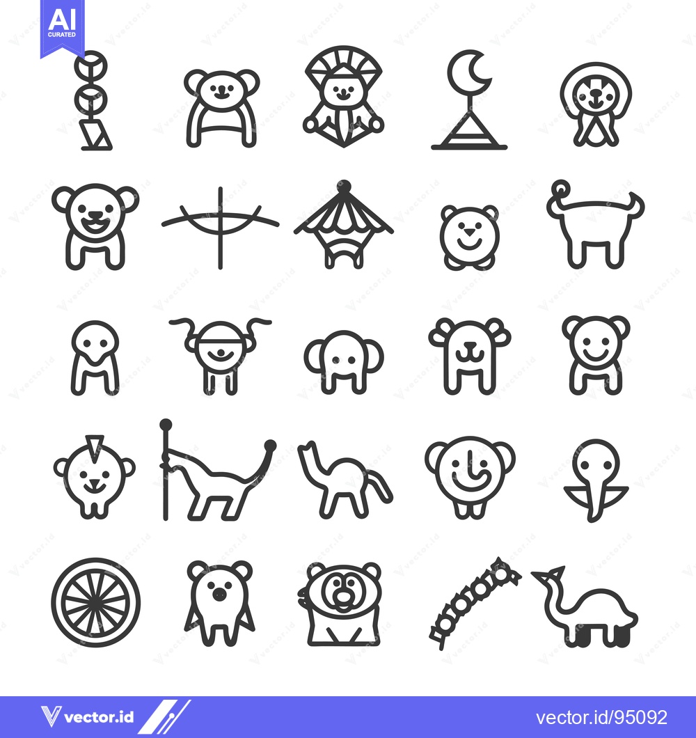 Premium Vector dari Set of Cute Animals and Circus-Related Icons in Black and White