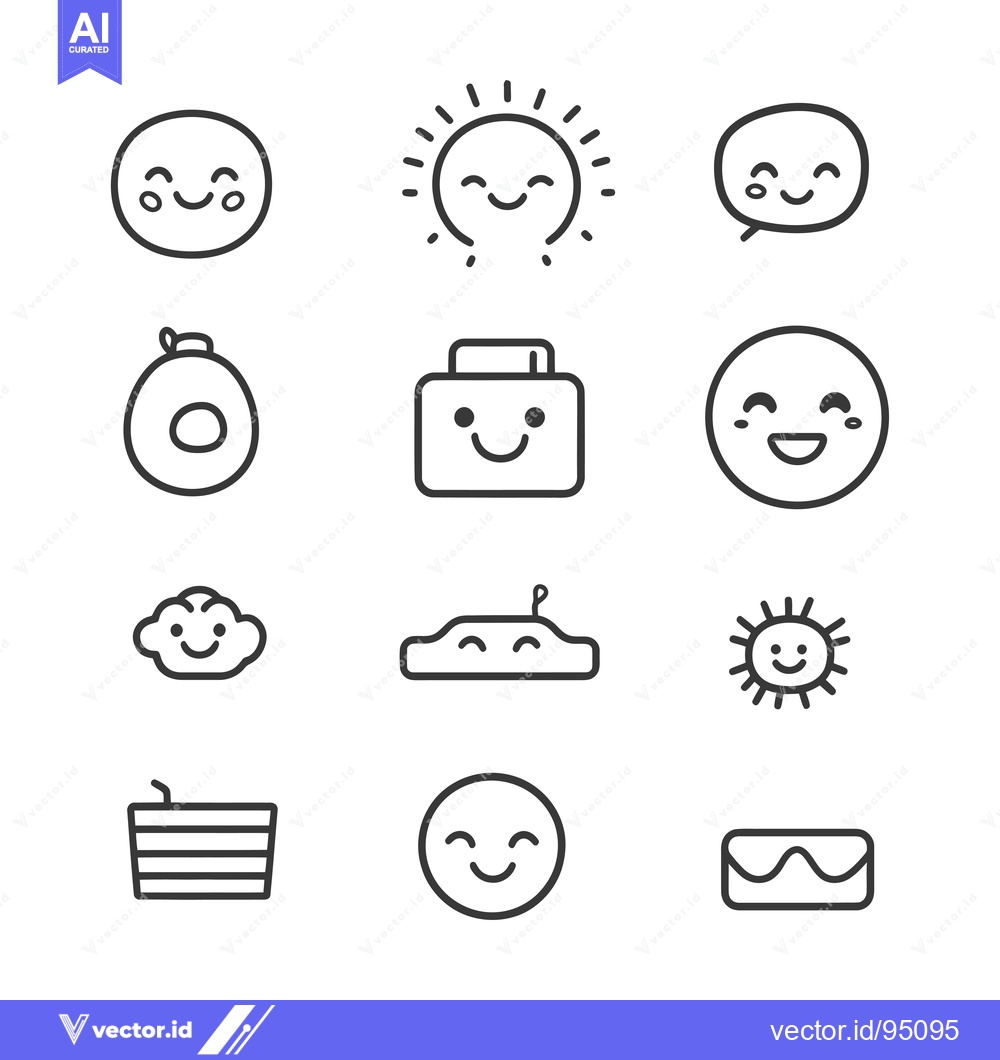 Premium Vector dari Set of Cute Cartoon Icons with Smiling Faces