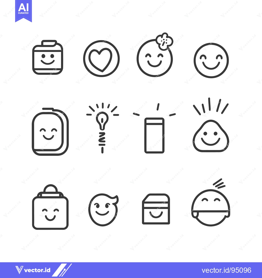 Premium Vector of Set of Cute Emoticon Line Icons with Smiling Faces