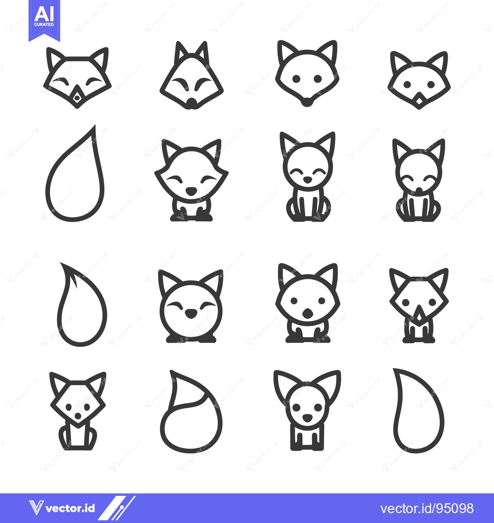 Premium Vector dari Set of Cute Fox Icons in Various Poses and Expressions
