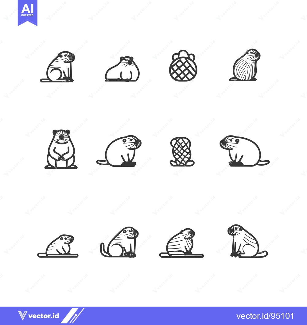 Premium Vector dari Set of Cute Line Art Gopher Icons in Different Poses
