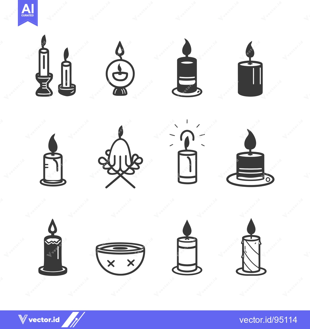 Premium Vector of Set of  Different Candle Icons with Flames