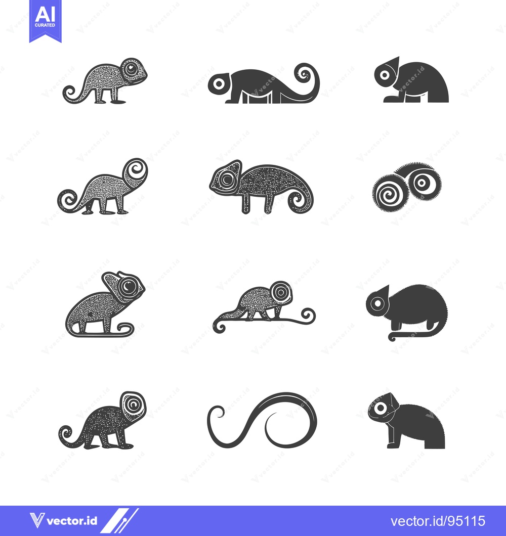 Premium Vector dari Set of different chameleon silhouettes in various poses