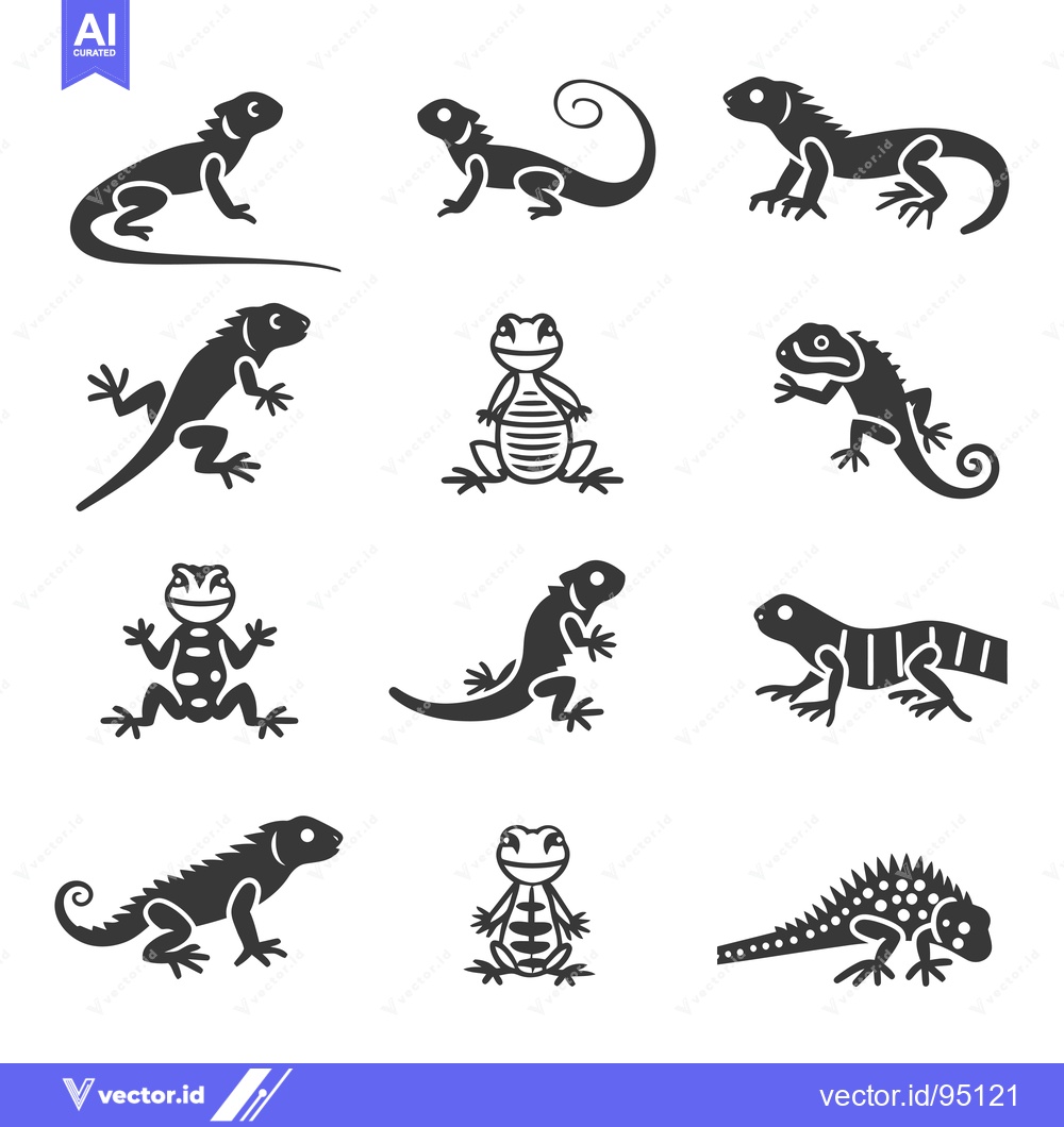 Premium Vector dari Set of Different Lizard Silhouette Icons