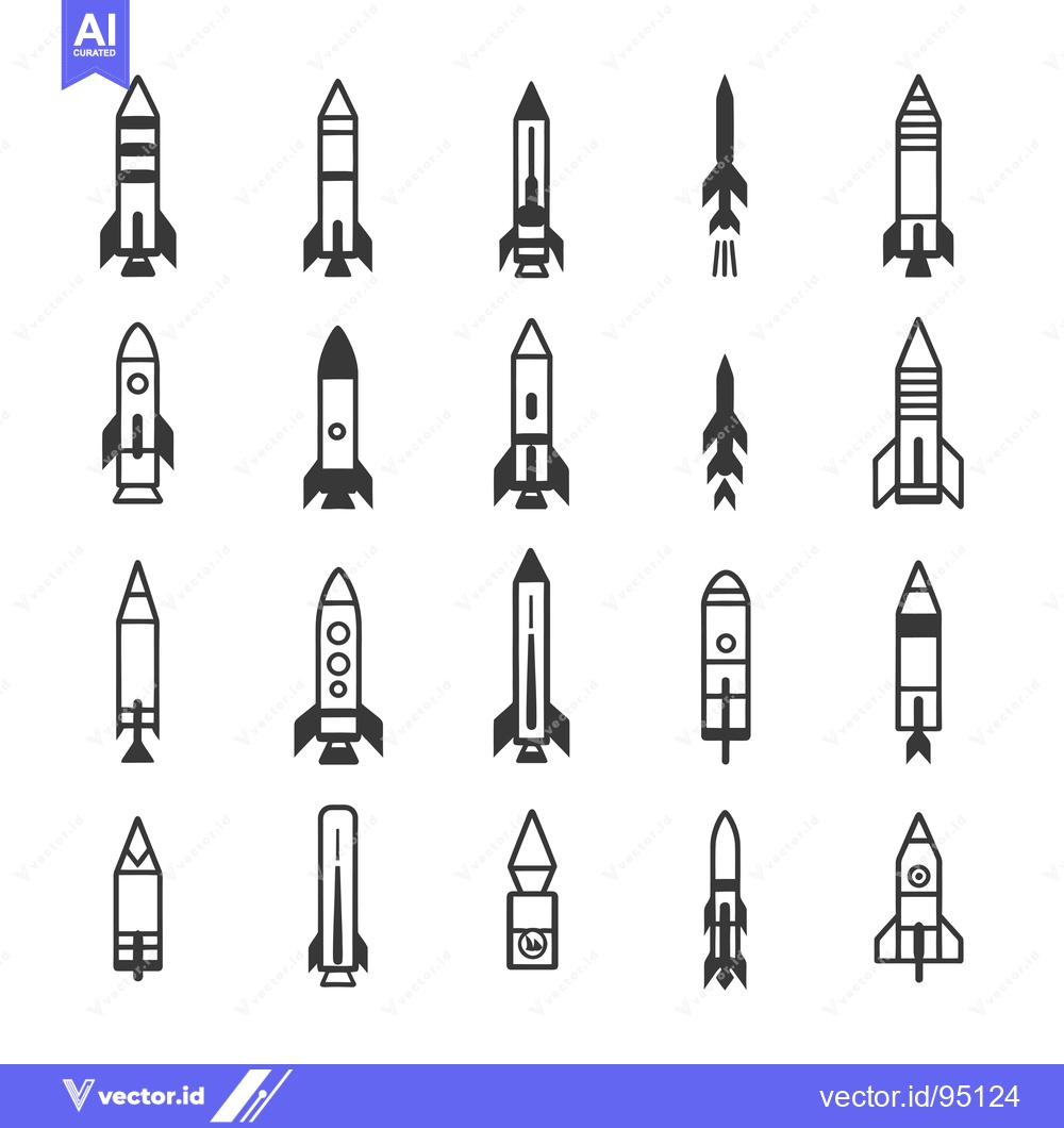 Premium Vector dari Set of Different Rocket Ship and Missile Icons in Black and White