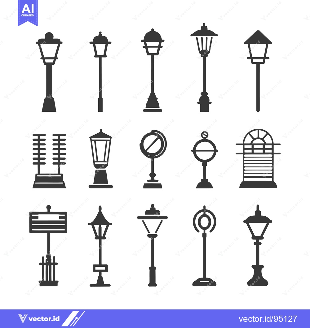 Premium Vector dari Set of Different Street Lamp Silhouettes