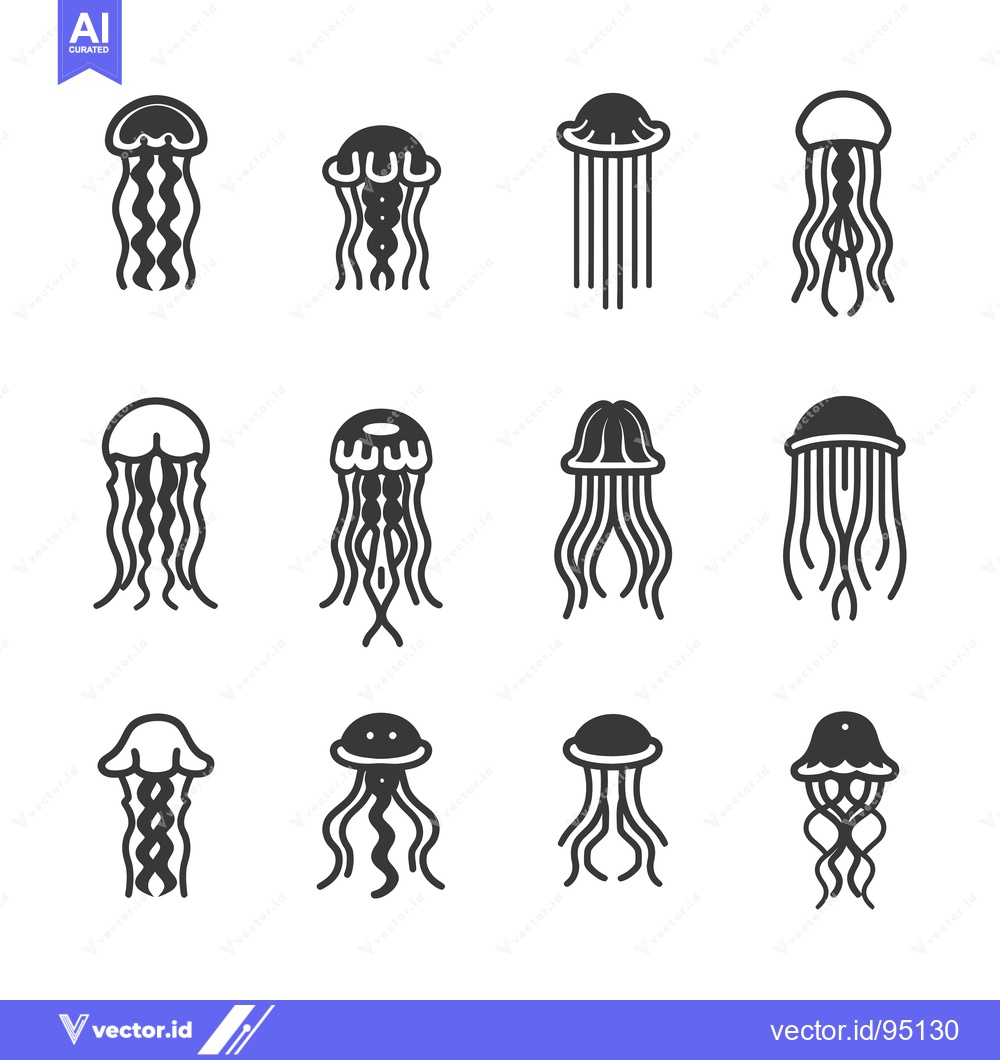 Premium Vector of Set of Different Styles of Jellyfish Line Icons