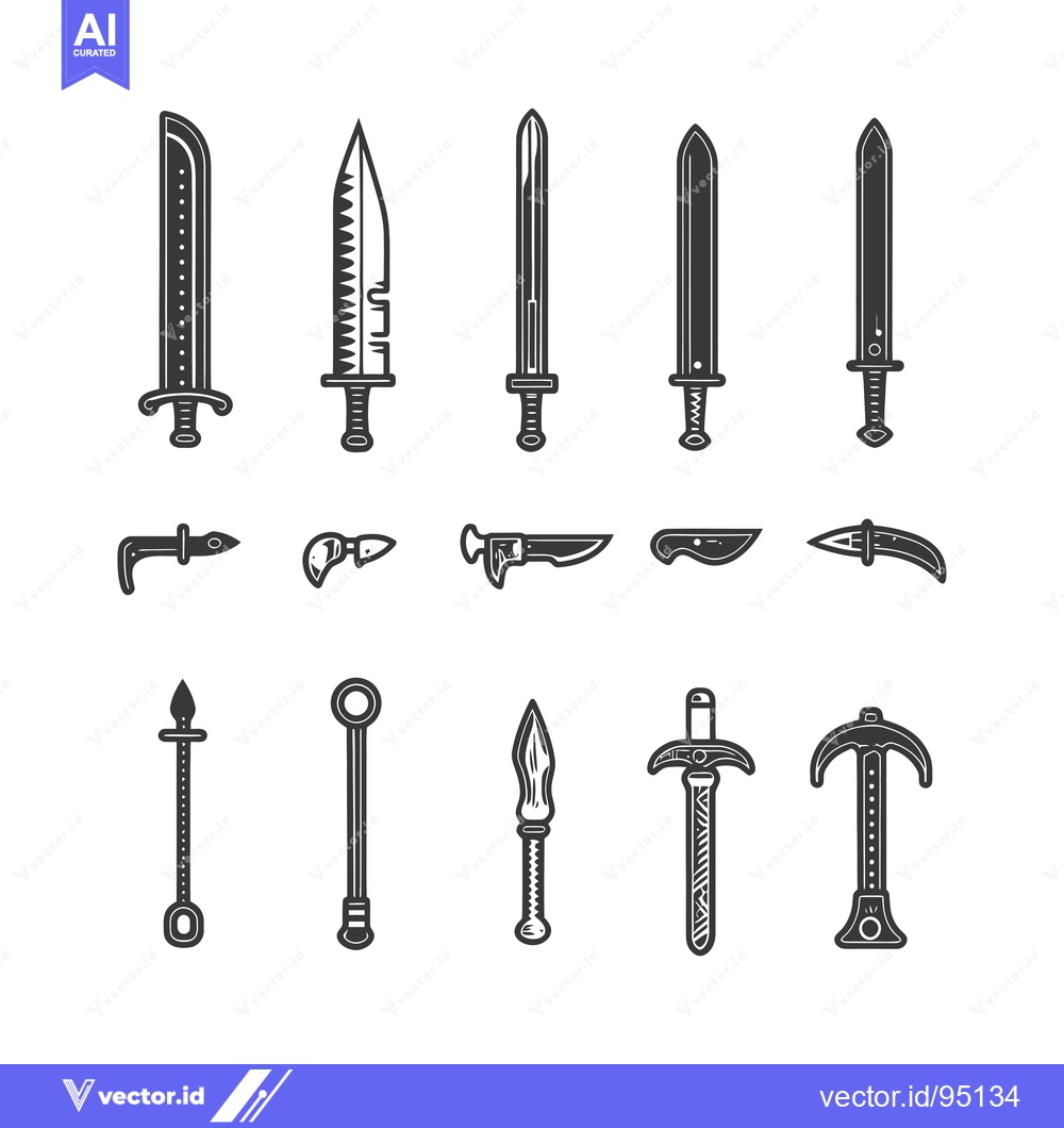 Premium Vector of Set of Different Swords, Knives, and Spears