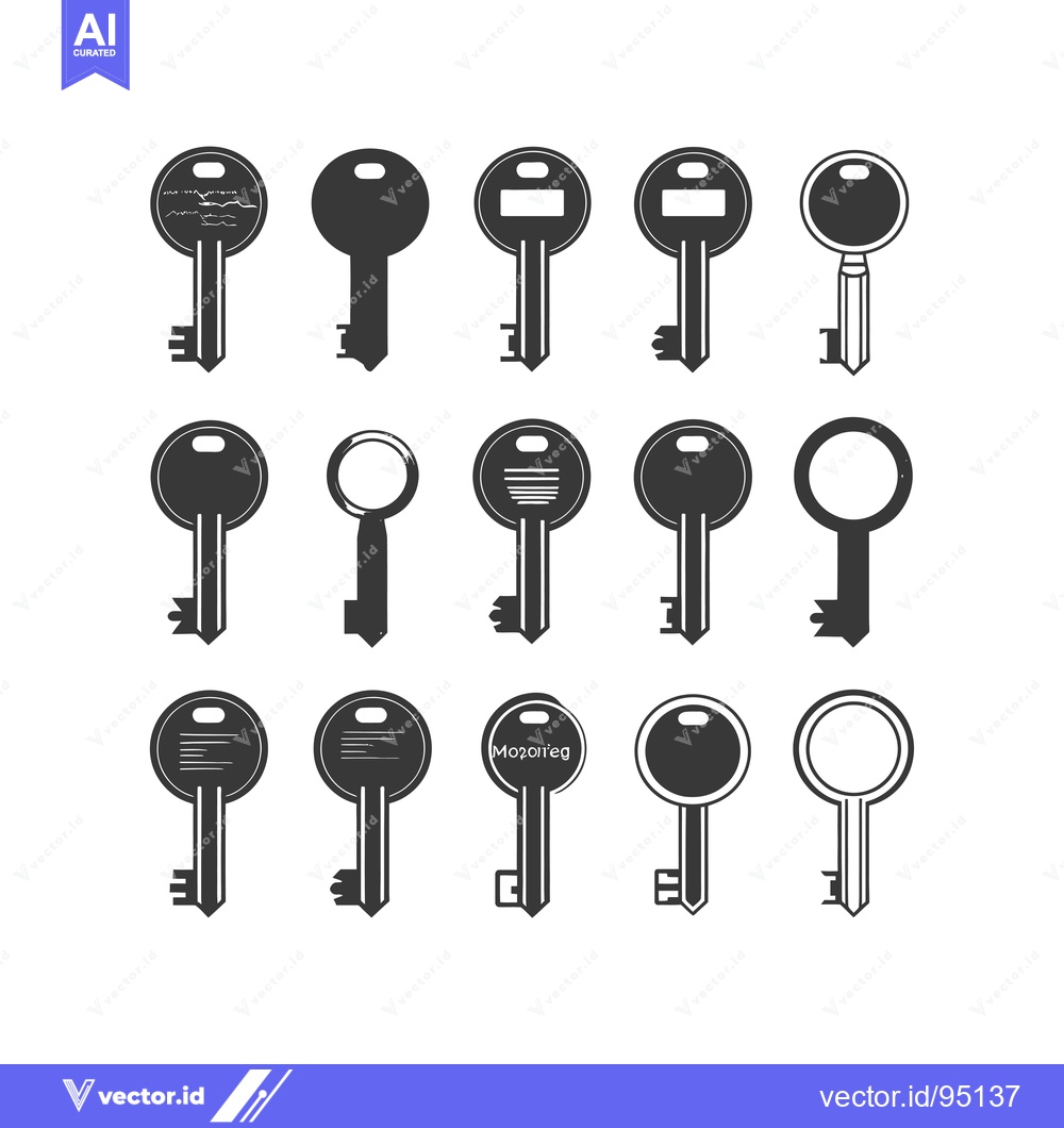 Premium Vector dari Set of  different types of keys in black and white