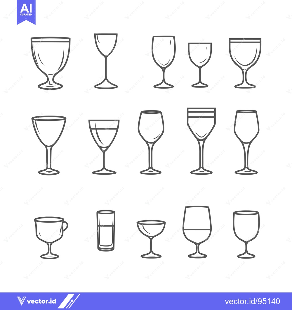 Premium Vector dari Set of Different Types of Wine Glasses in Outline Style