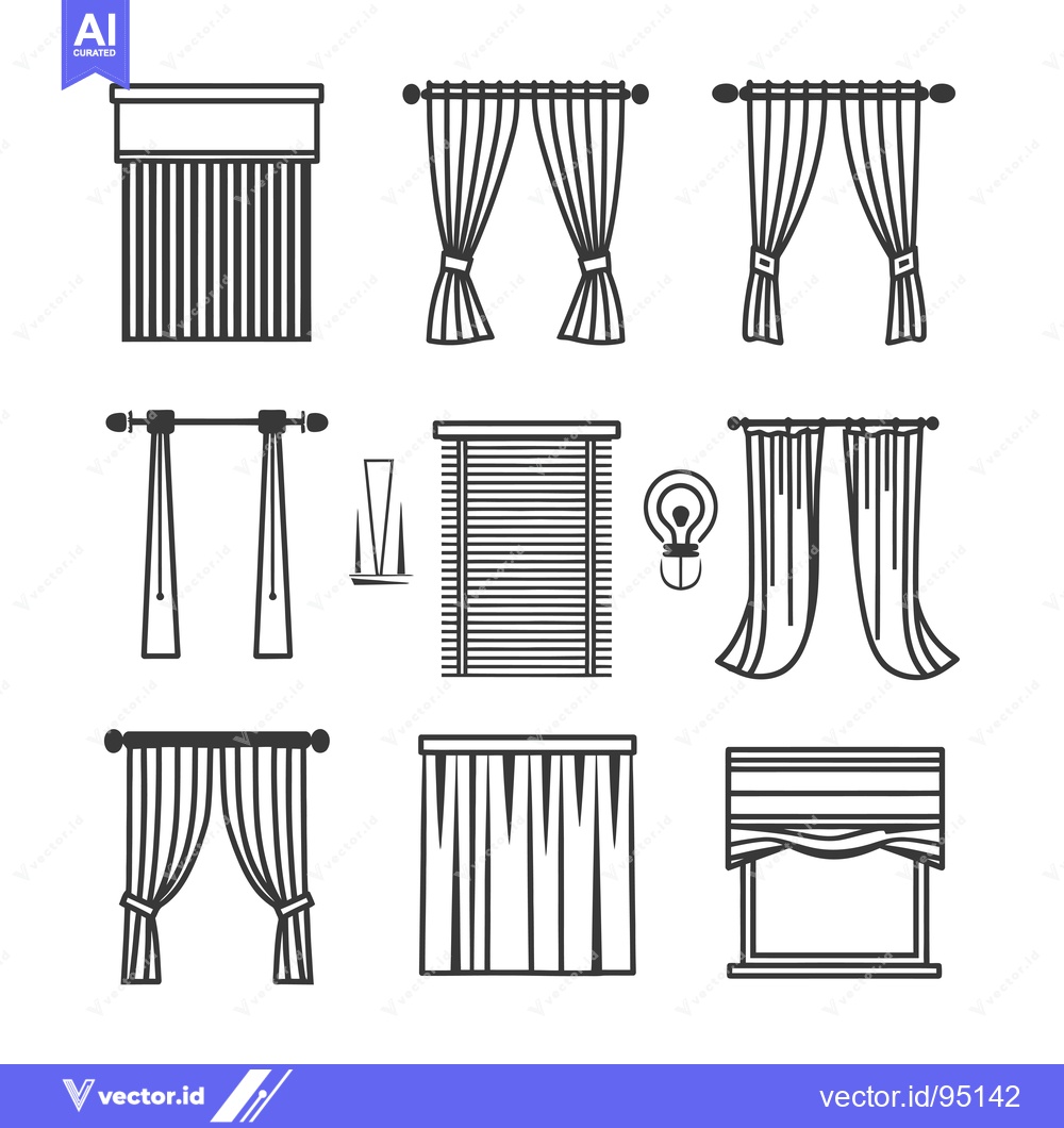 Premium Vector dari Set of Different Window Treatments and Curtains