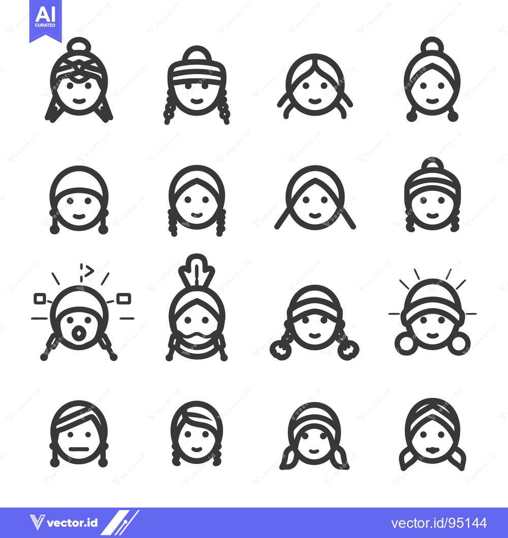 Premium Vector dari Set of Diverse Female Faces with Headwear and Hairstyles