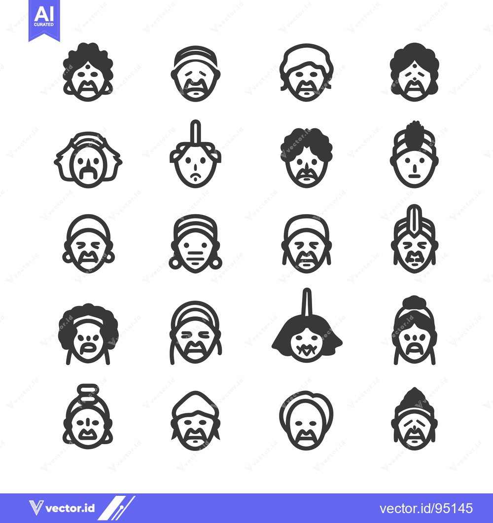 Premium Vector dari Set of Diverse Human Faces with Various Hairstyles and Headwear