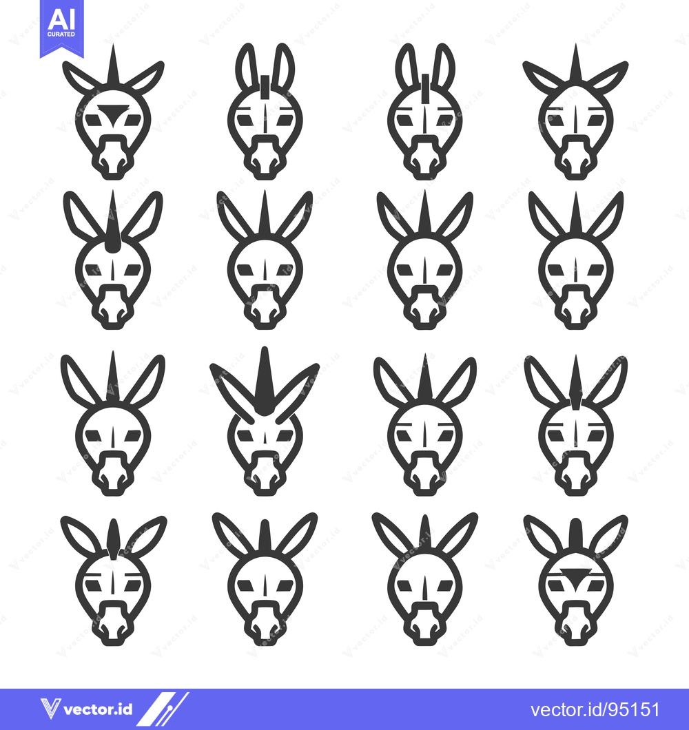 Premium Vector dari Set of Donkey Faces with Variations in Ears and Horns