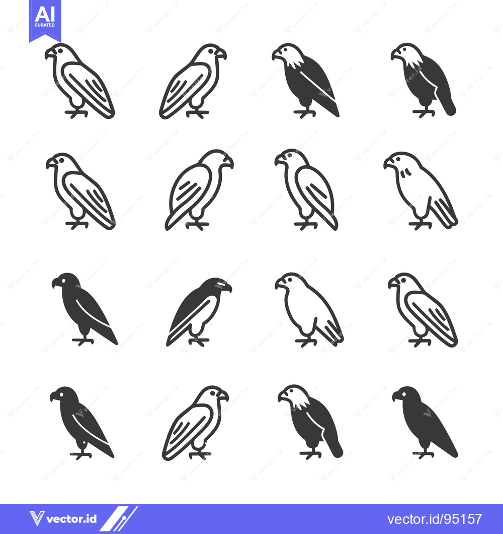 Premium Vector of Set of Eagle and Hawk Bird Icons in Line and Solid Styles