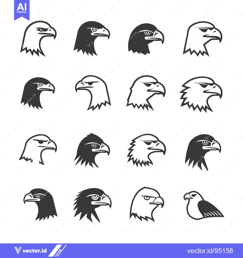 Premium Vector dari Set of Eagle Heads in Different Styles and Colors