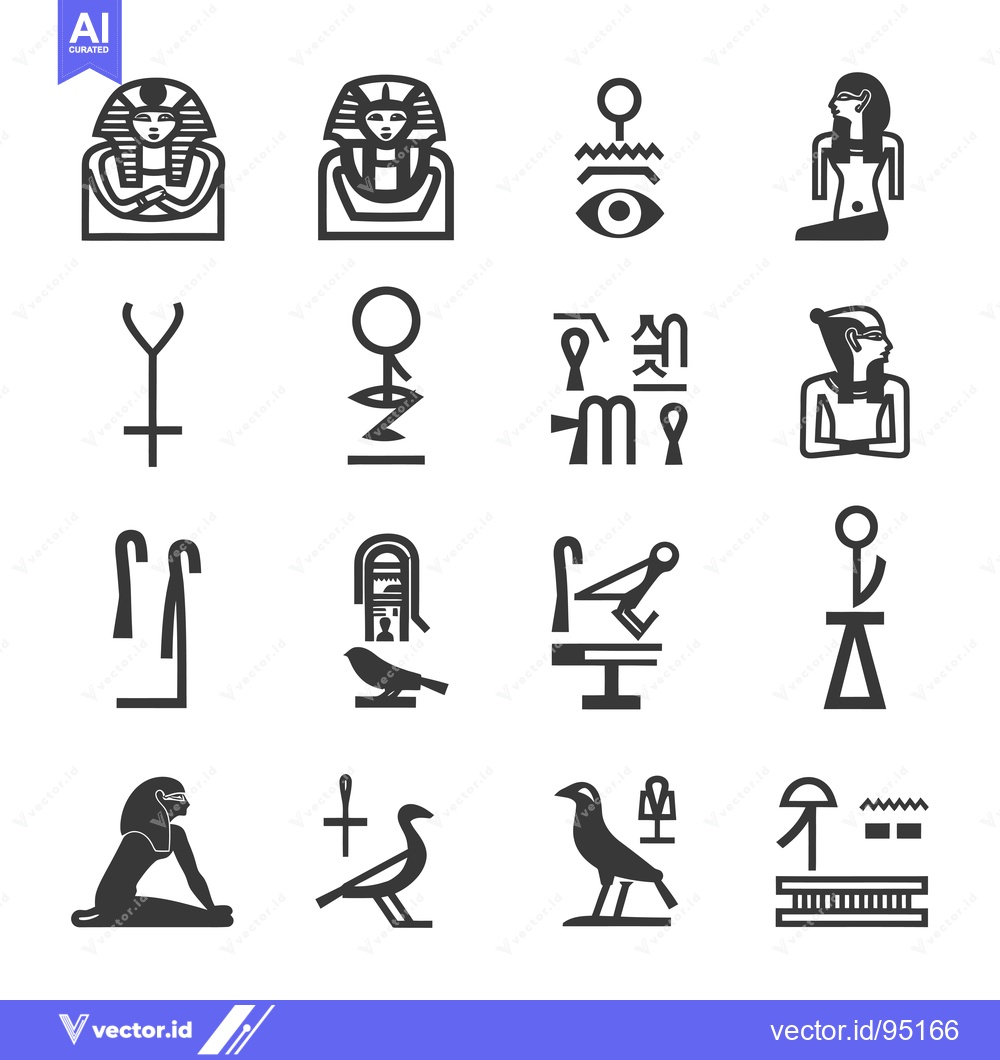 Premium Vector dari Set of Egyptian Hieroglyphic Symbols and Figures