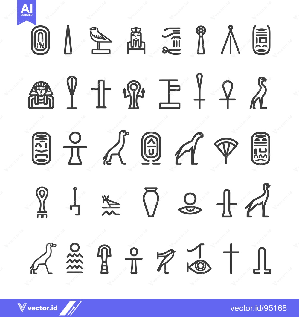 Premium Vector dari Set of Egyptian Hieroglyphic Symbols in Line Style
