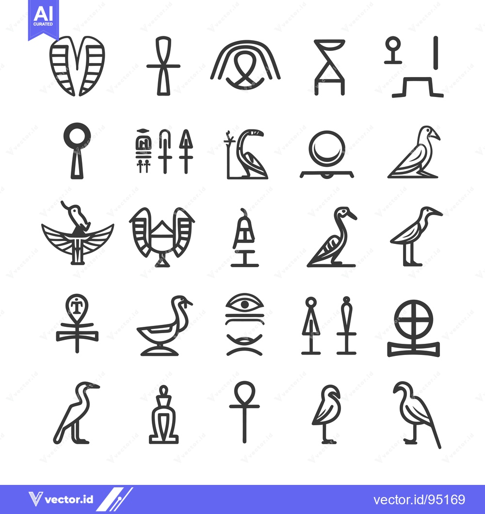 Premium Vector of Set of Egyptian Hieroglyph Symbols and Creatures