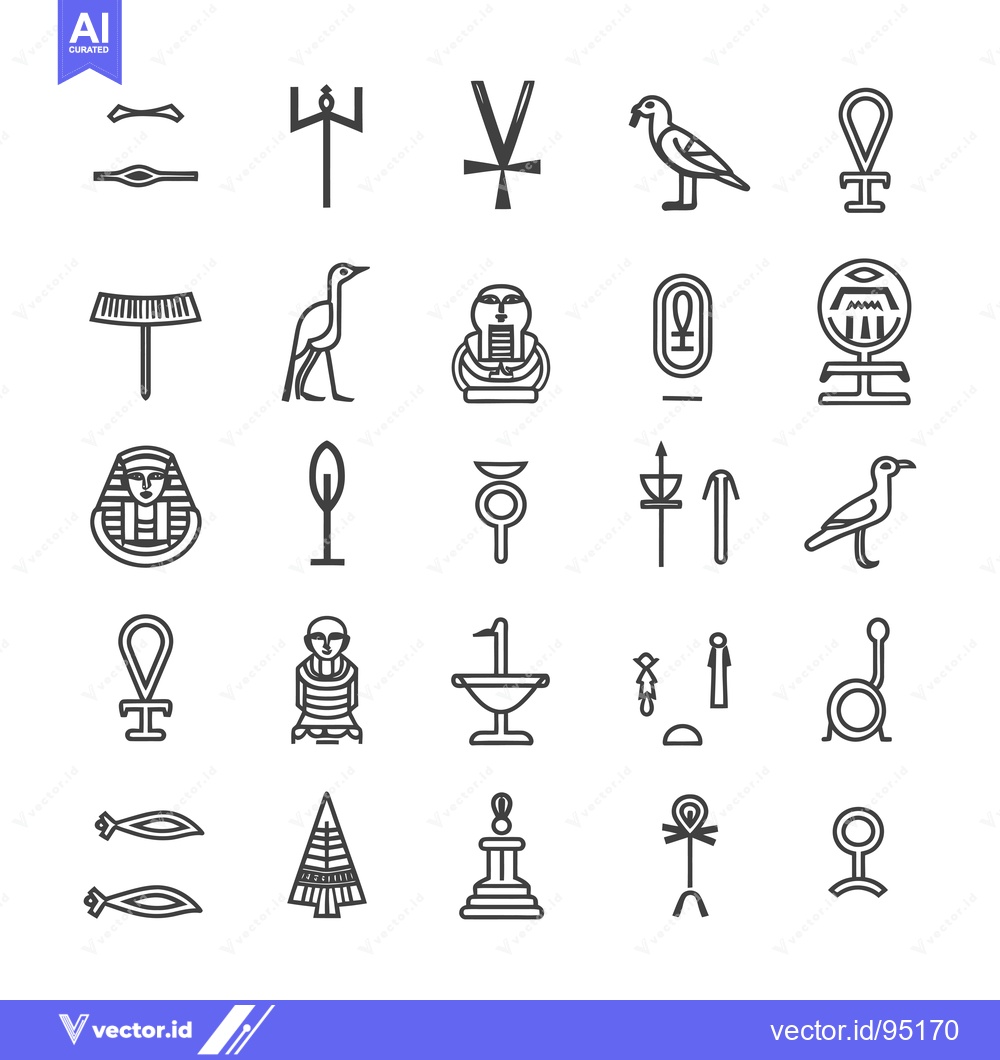 Premium Vector dari Set of Egyptian Hieroglyph Symbols and Illustrations