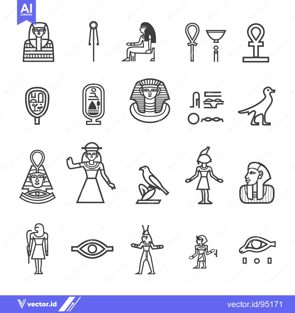 Premium Vector dari Set of Egyptian Mythology Symbols and Figures in Line Style